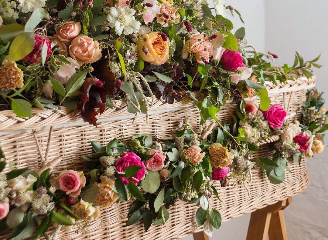 Flowers on coffin